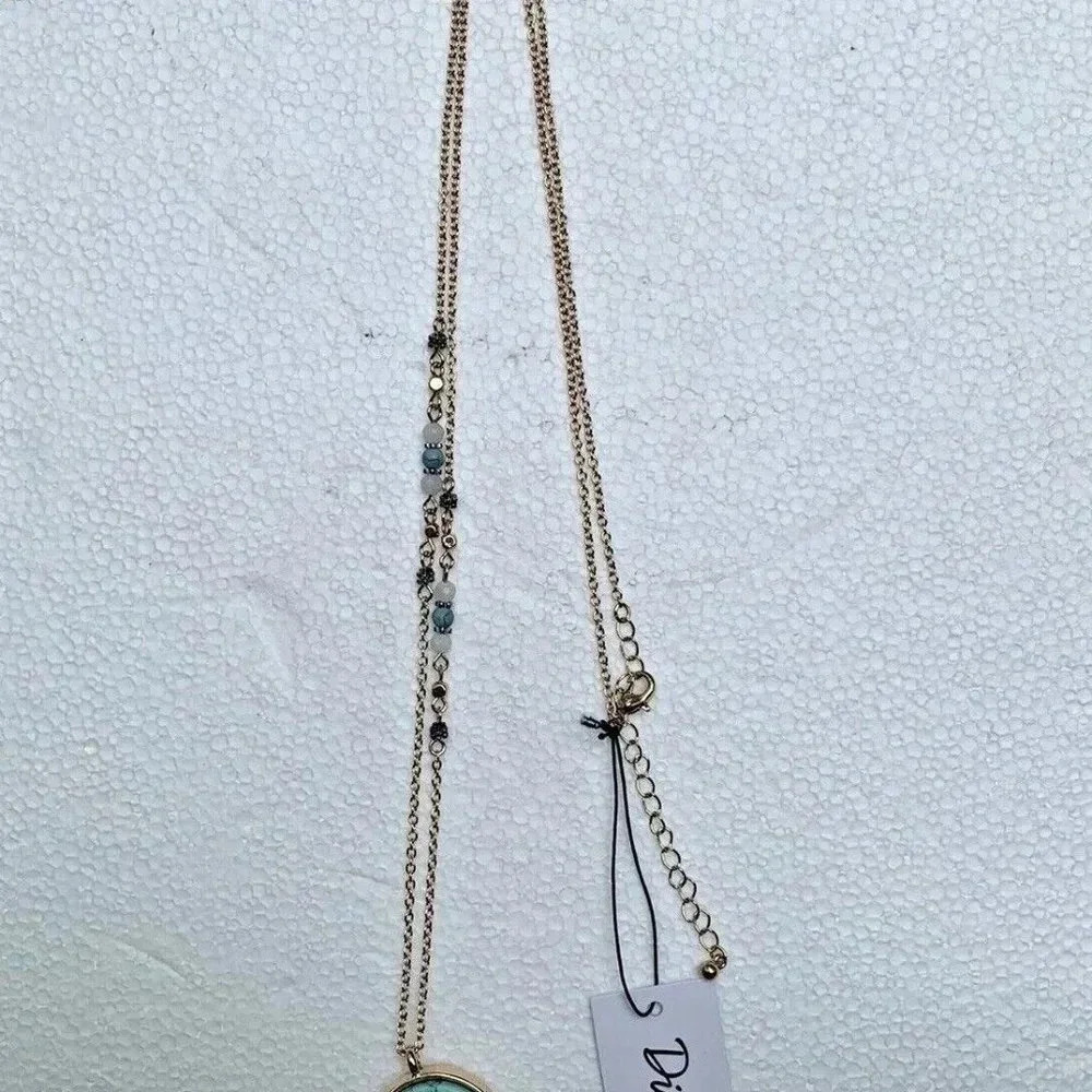 NEW DIA & Co Fashion Jewelry Gold Tone Necklace with Turquoise Pendant